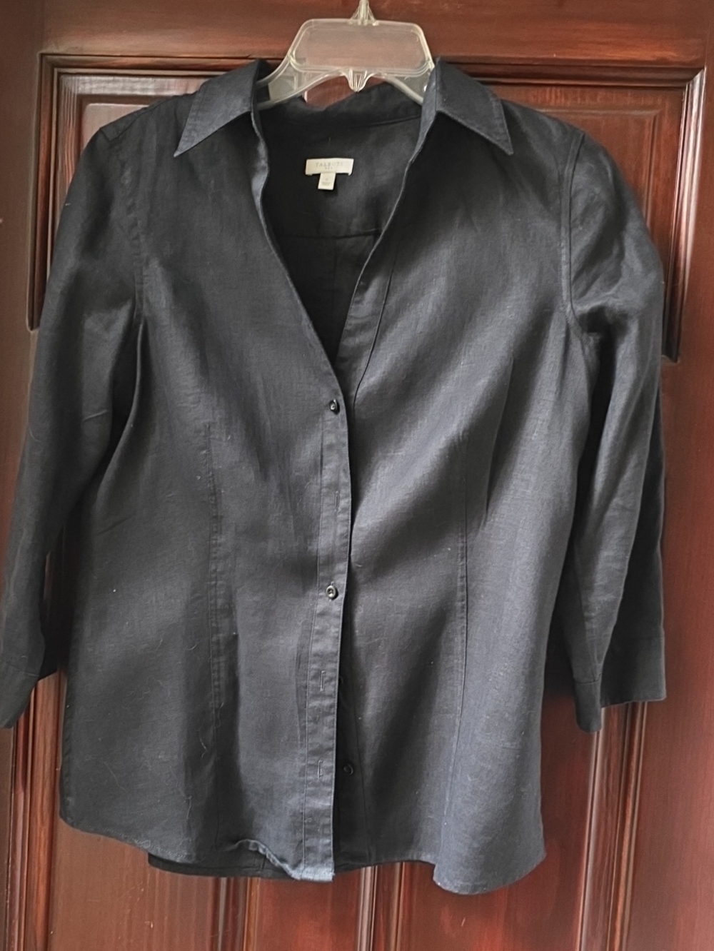 Talbots Black Linen Collared Button-Down Shirt In Size Small